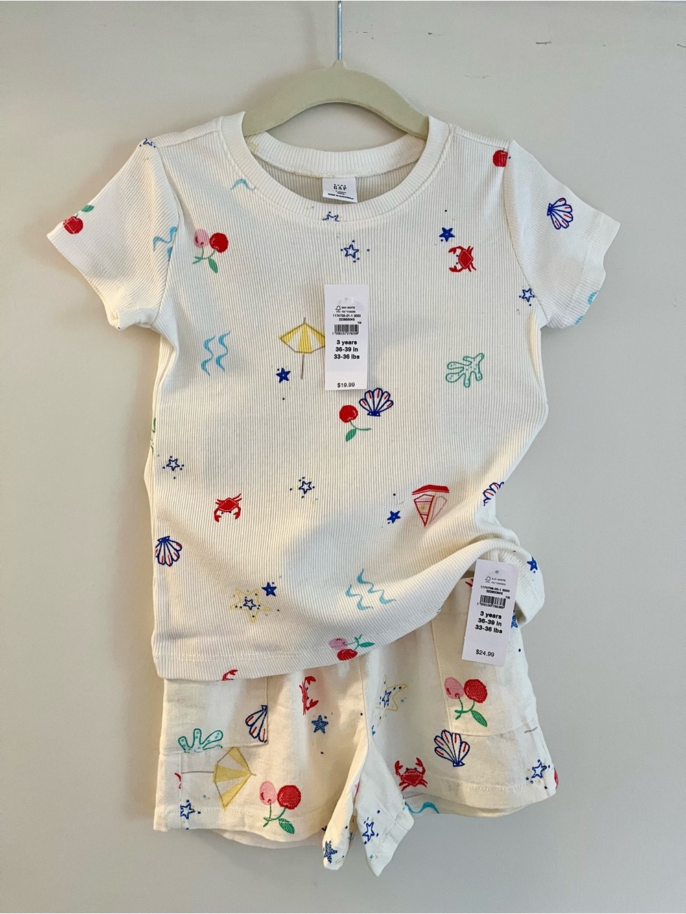 GAP Cream Kids Matching Set with Multicolor Sea & Fruit Print NWT